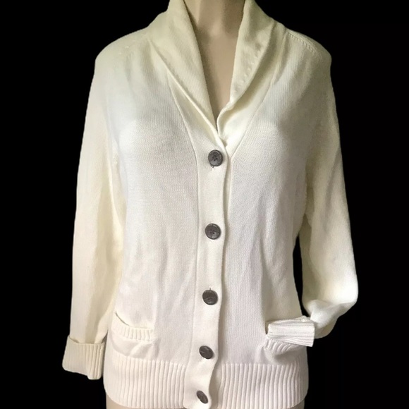 Women’s Cotton Cable Knit Cardigan Blazer L XL NEW Almond Ivory Cream NEW - Picture 6 of 7
